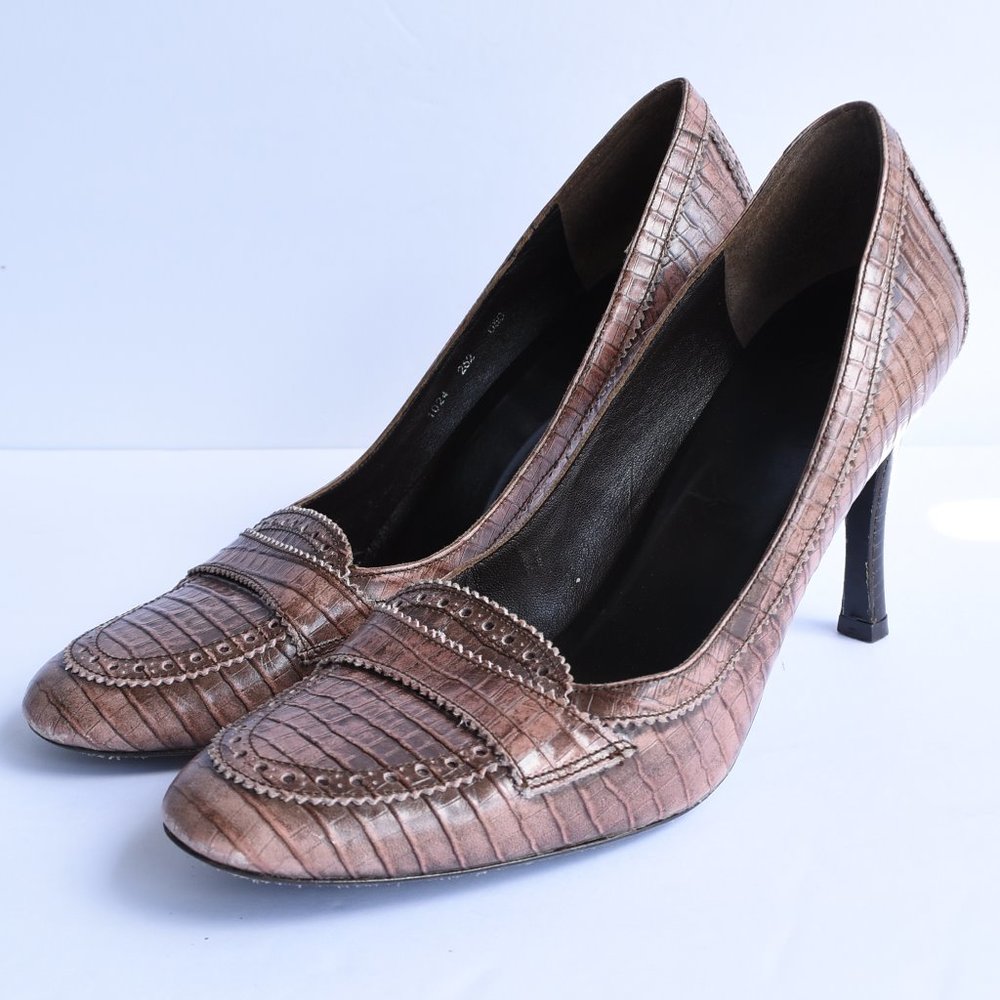 * ZARA Brown Distressed Lizard Print Pumps Sz 9